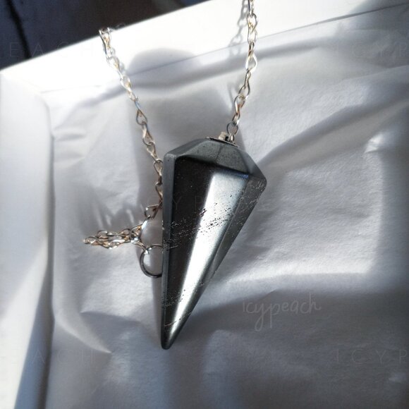 Black Tourmaline Crystal Pendulum Handmade Tumbled Hexagonal Cone Chakra Dowsing - Picture 10 of 11